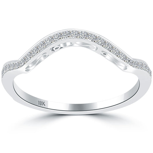 0.25 Carat Custom Curve Matching Diamond Wedding Band Ring 18k White Gold