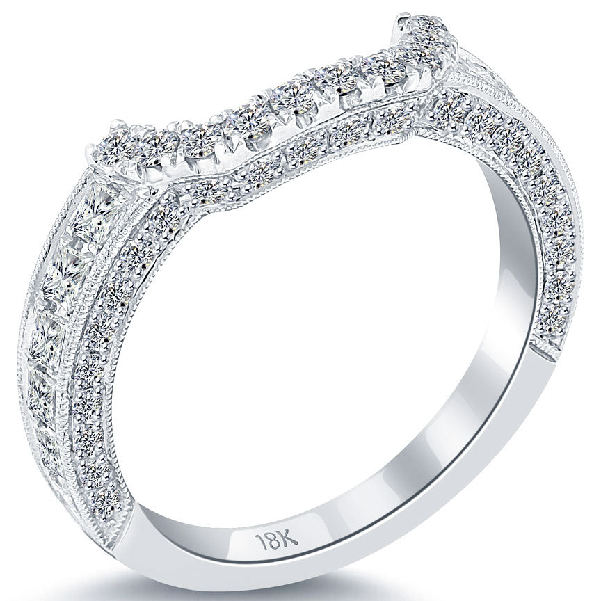 0.80 Carat Custom Curve Matching Diamond Wedding Band Ring 18k White Gold