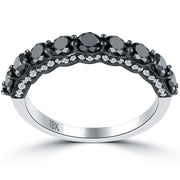 2.10ctw Black & White Diamond Wedding Band Ring Micro Pave 14k White Gold