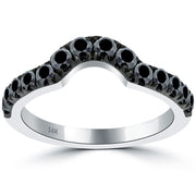 1.40 Carat Matching Black Diamond Wedding Band Ring With Curve 14k White Gold