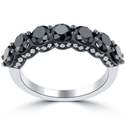 2.75ctw Black & White Diamond Wedding Band Ring Micro Pave 18k White Gold