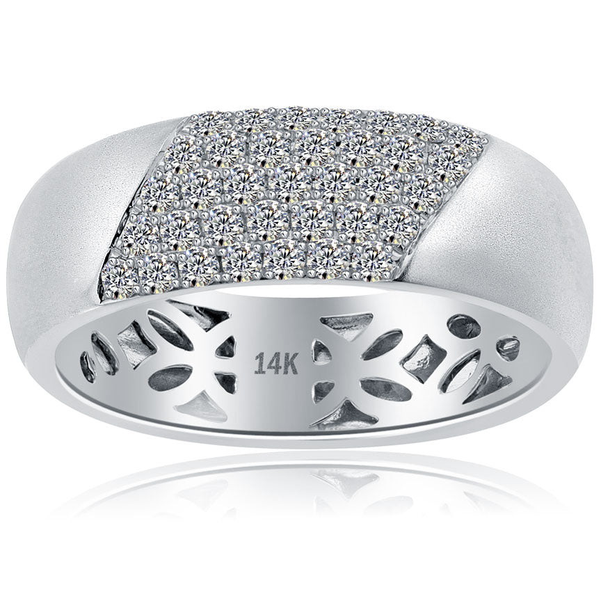 0.71 Carat Natural Diamond Mens Pave Wedding Band Ring 14k White Gold Men Ring