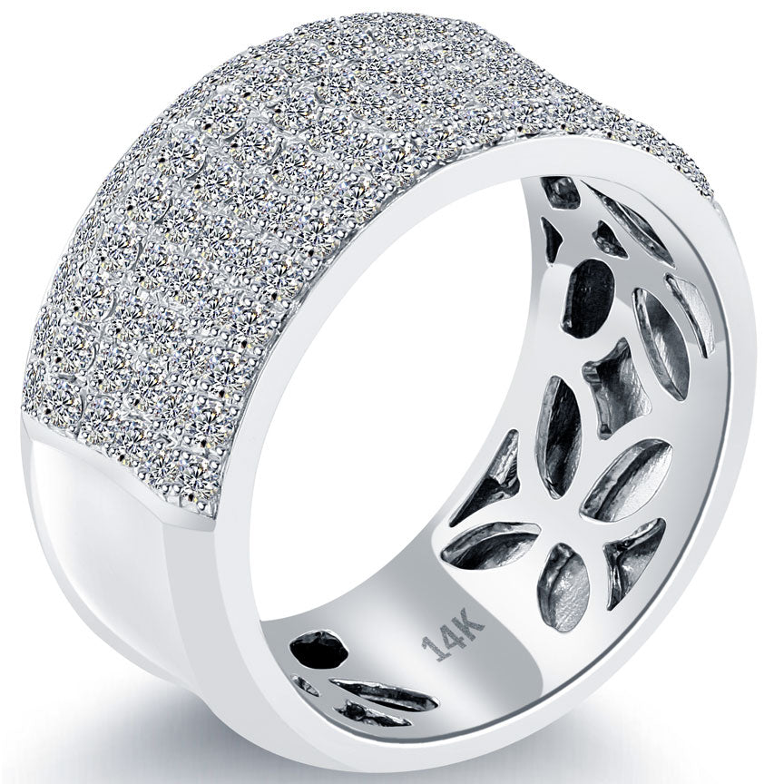 1.41 Carat F-VS Micro Pave Diamond Wedding Band 14k White Gold Anniversary Ring