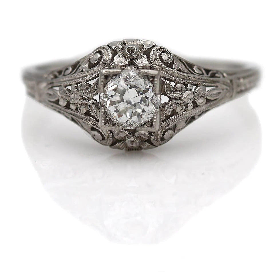 Vintage Filigree Diamond Engagement Ring | Wedding Bands & Co.
