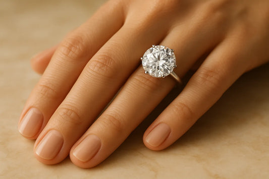 What a $40,000 engagement ring looks like — a large round-brilliant diamond solitaire in a platinum setting