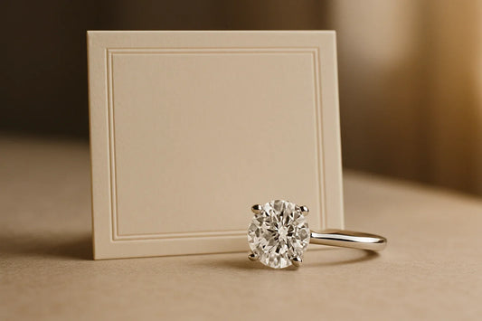 Lab-grown diamond engagement ring with its IGI certification report.
