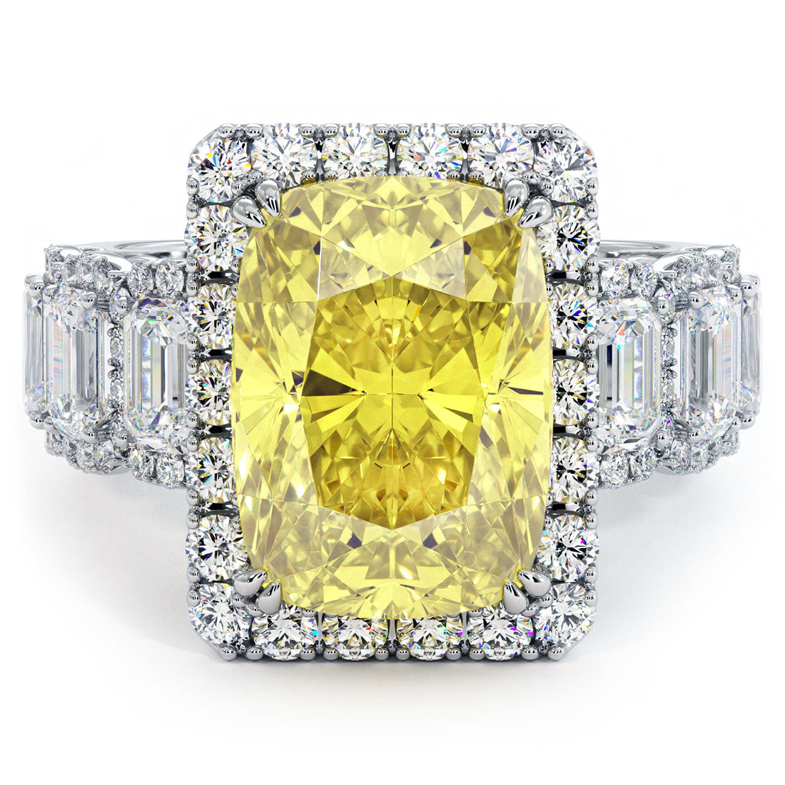 13.30ctw Fancy Yellow Cushion Cut Lab Grown Diamond Engagement Ring 14k White Gold