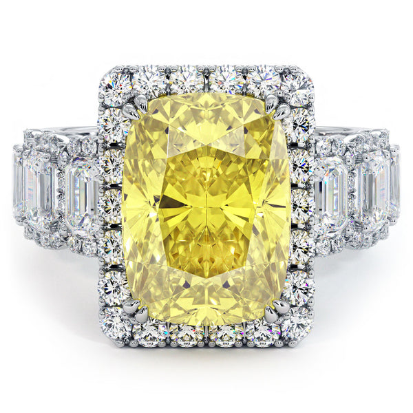 13.30ctw Fancy Yellow Cushion Cut Lab Grown Diamond Engagement Ring 14k White Gold