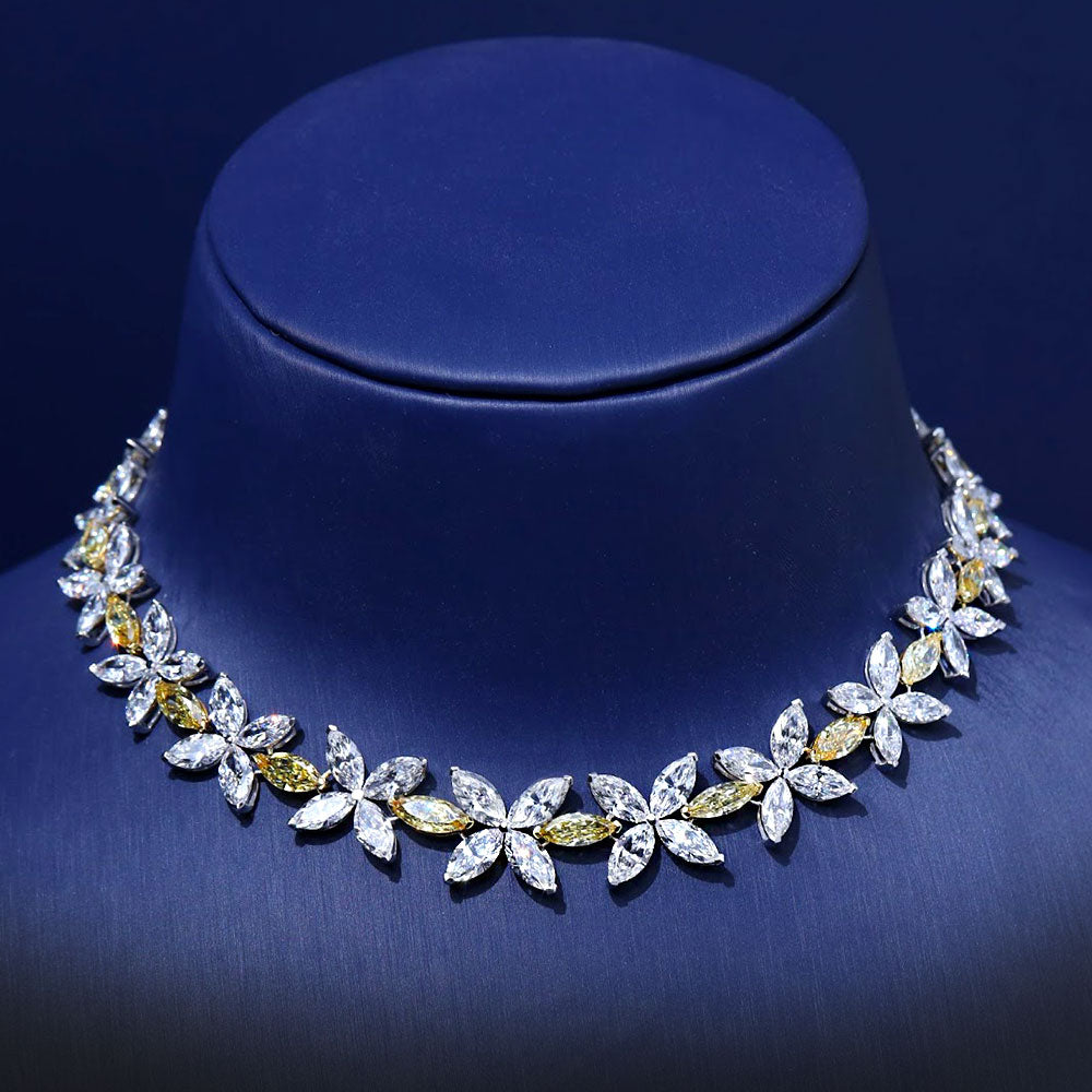 57.09ctw Marquise Cut Fancy Yellow & White Diamond Choker Necklace 14k White Gold
