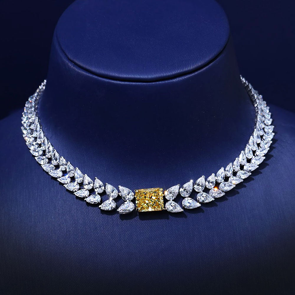 60.49ctw Fancy Yellow & White Diamond Choker Necklace 14k White Gold