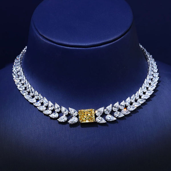 60.49ctw Fancy Yellow & White Diamond Choker Necklace 14k White Gold