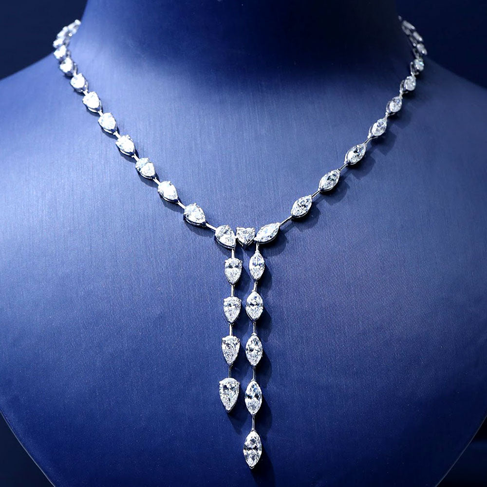 27.86ctw Marquise & Pear Shape Drop Diamond Necklace 14k White Gold