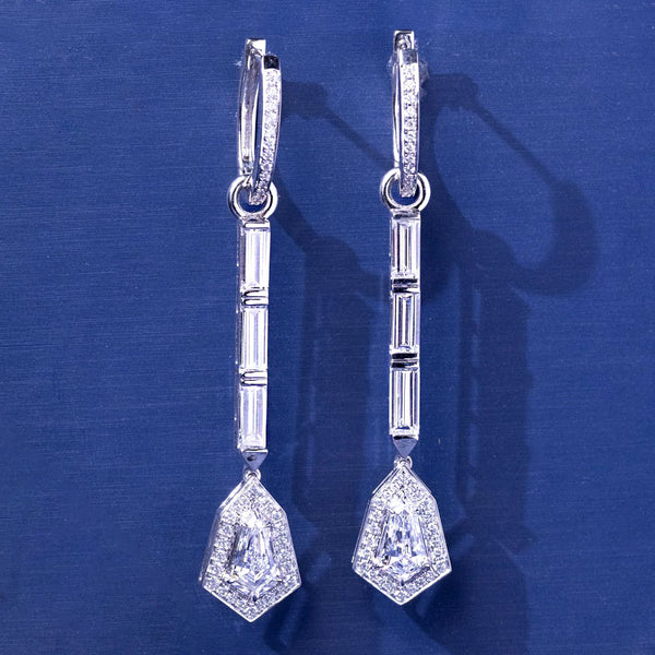 4.78ctw  Baguette & Kite Shape Diamond Earrings 14k White Gold