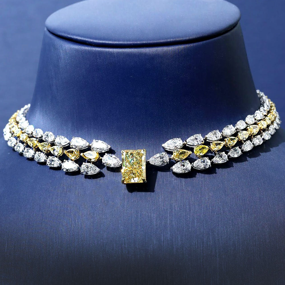 58.45ctw Fancy Yellow & White Diamond Choker Necklace 14k White Gold