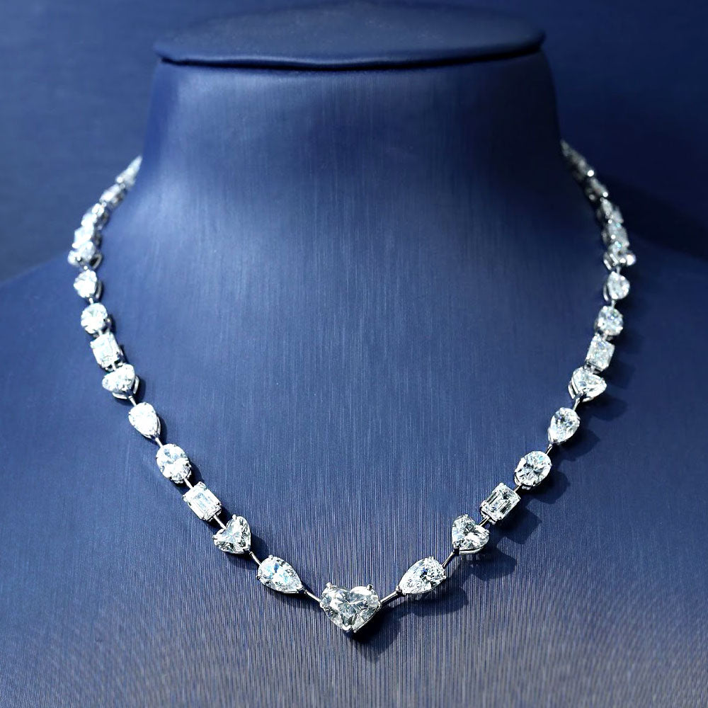 29.52ctw Mix Shape Diamond Tennis Necklace 14k White Gold