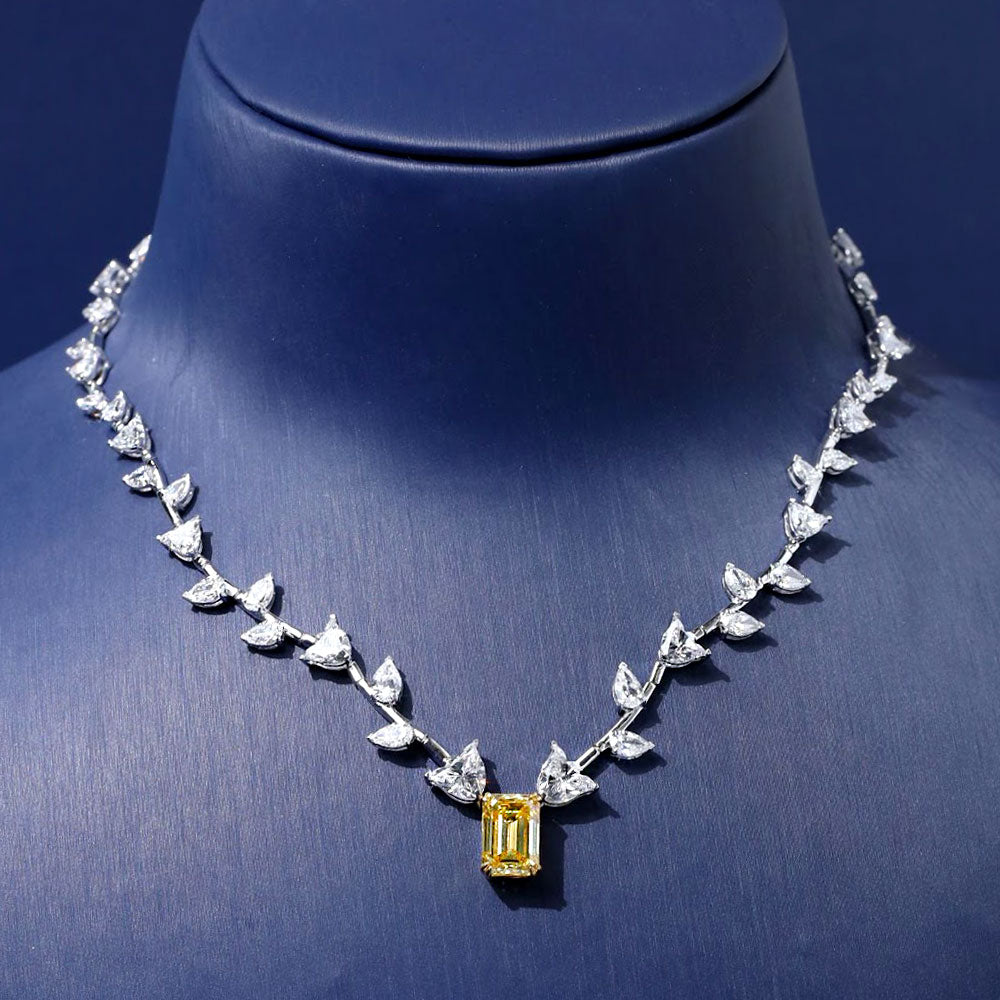 24.79ctw Tulip & Pear Shape Fancy Yellow & White Diamond Necklace 14k White Gold