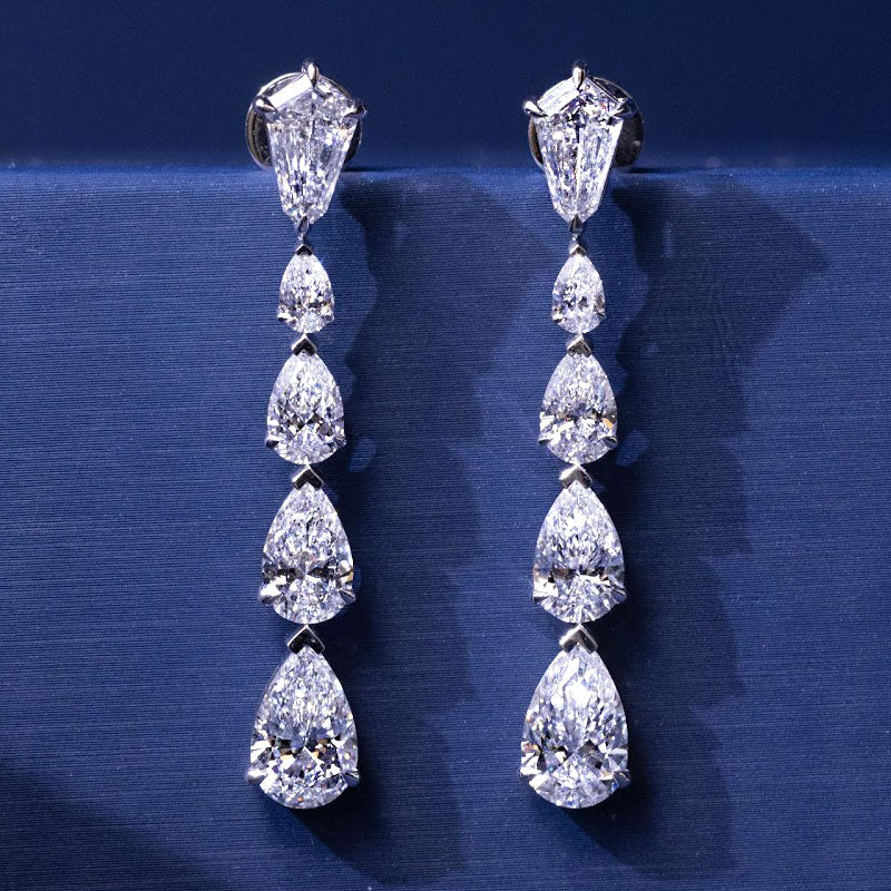 8.08ctw  Kites & Pear Shape Diamond Earrings 14k White Gold