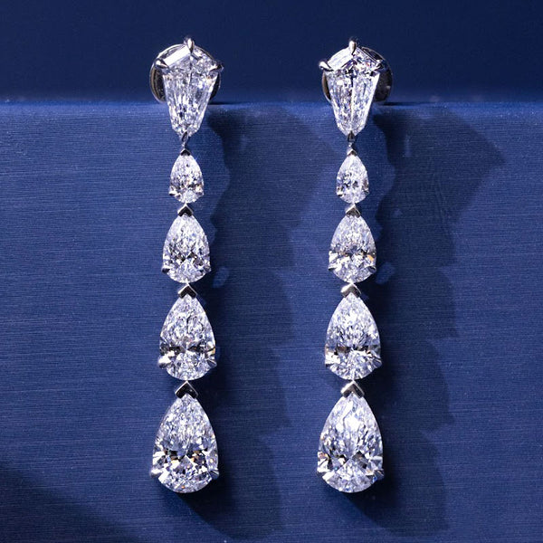 8.08ctw  Kites & Pear Shape Diamond Earrings 14k White Gold