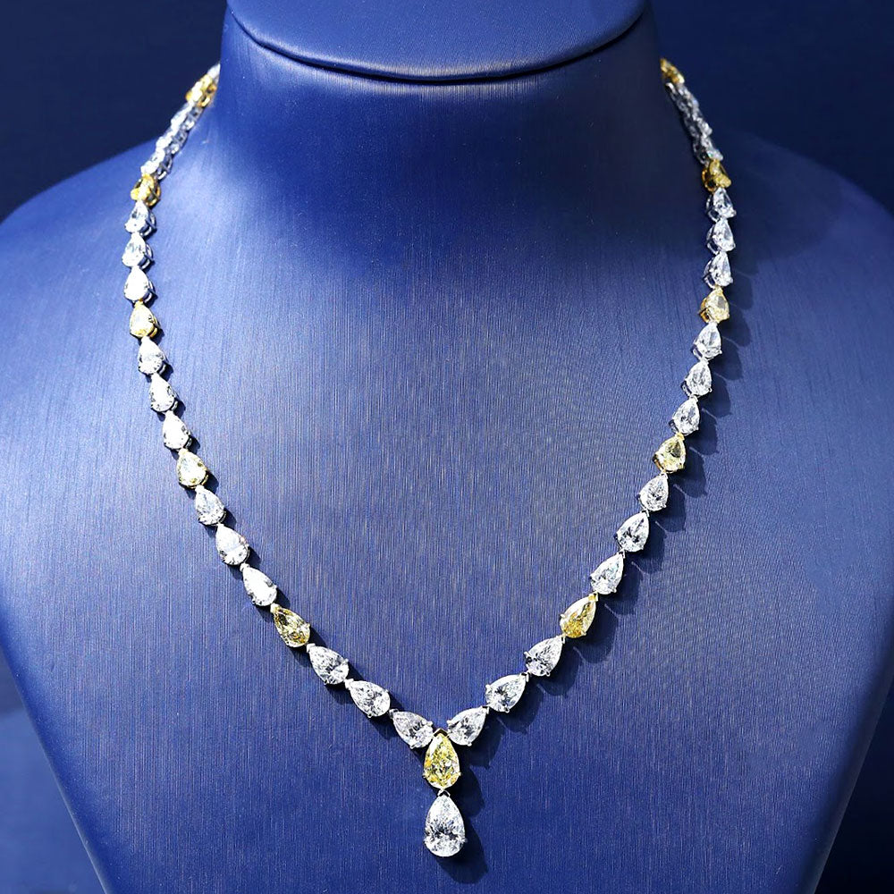 34.40ctw Fancy Yellow & White Pear Shape Diamond Necklace 14k White Gold