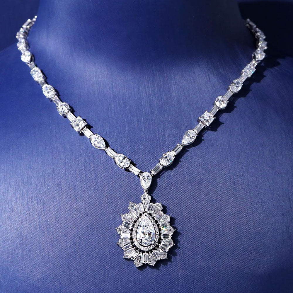 47.55ctw Mix Shape Art Deco Diamond Drop Necklace 14k White Gold