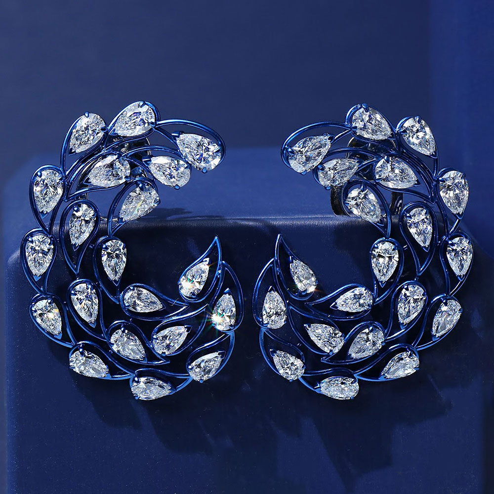 18.66ctw Pear Shape Diamond Earrings 14k Blue Gold