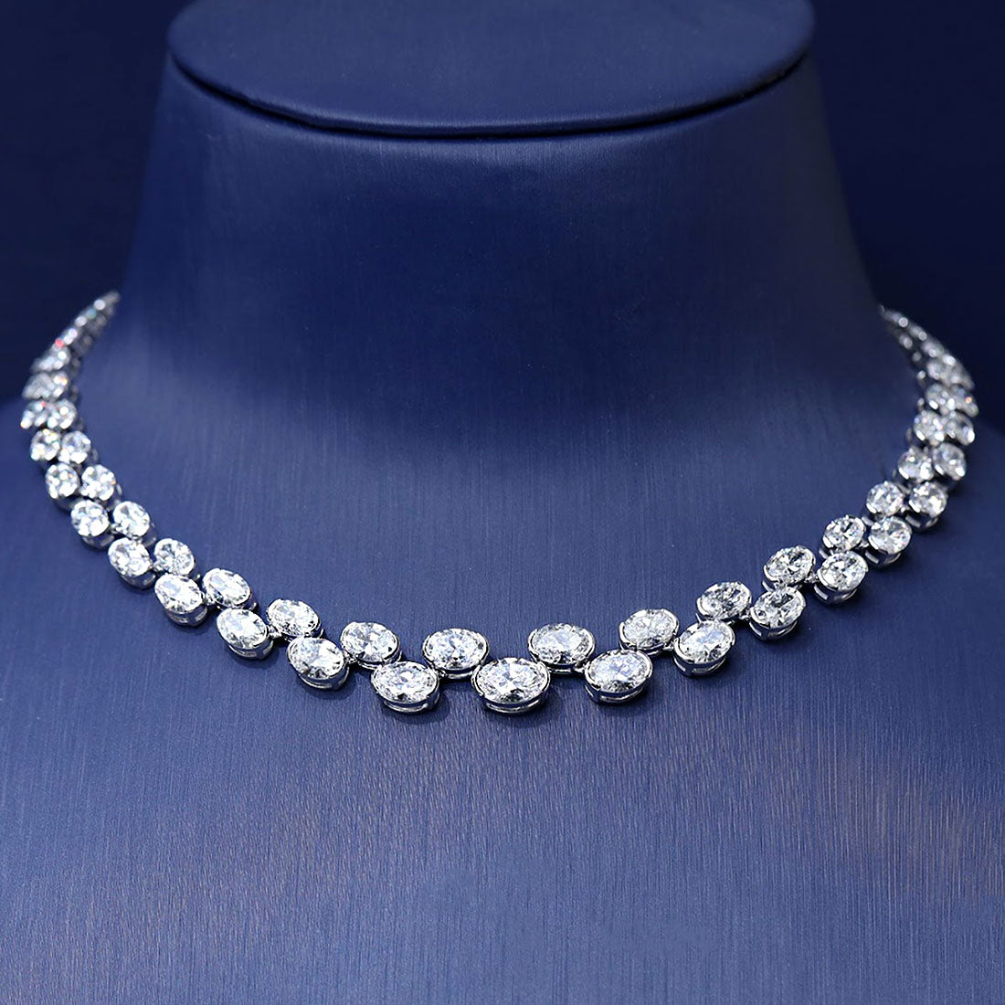39.15ctw Graduated Oval Cut Diamond Choker Necklace 14k White Gold