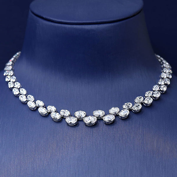 39.15ctw Graduated Oval Cut Diamond Choker Necklace 14k White Gold