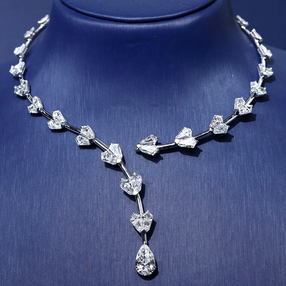 33.10ctw Kite & Pear Shape Drop Diamond Necklace 14k White Gold