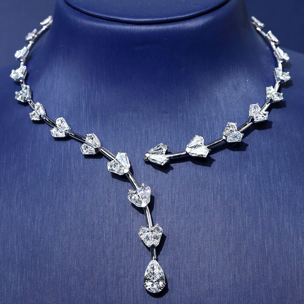 33.10ctw Kite & Pear Shape Drop Diamond Necklace 14k White Gold