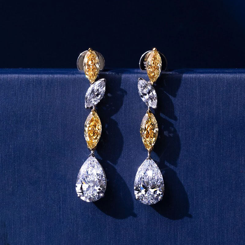 6.89ctw Marquise & Pear Shape Fancy Yellow & White Diamond Earrings 14k White Gold