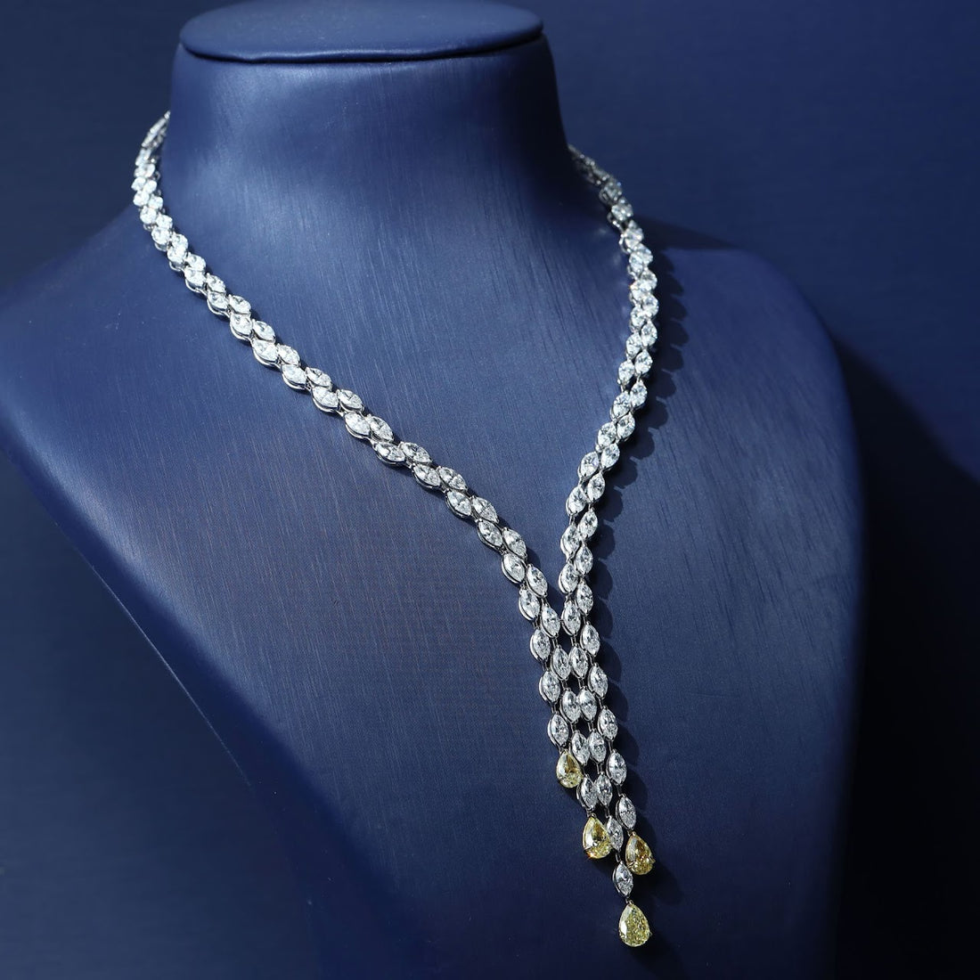 32.18ctw Fancy Yellow & White Diamond Drop Necklace 14k White Gold