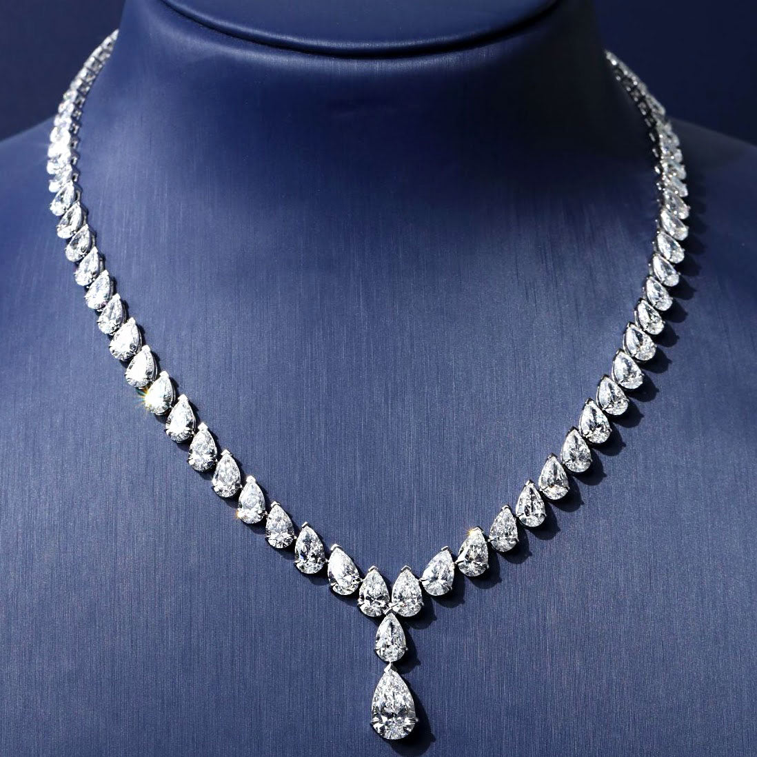 38.97ctw Pear Shape Drop Diamond Necklace 14k White Gold