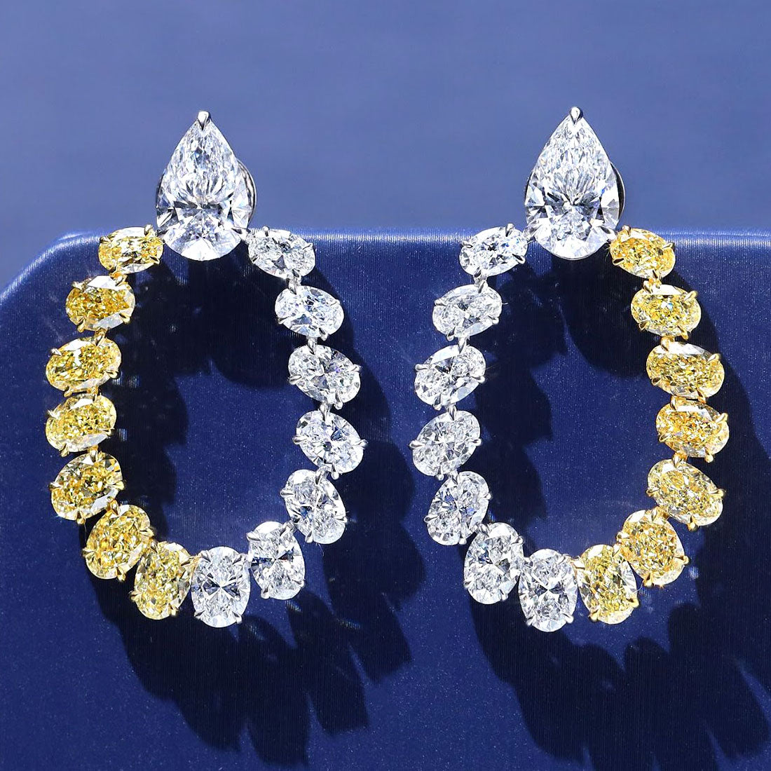 16.33ctw Oval & Pear Shape Fancy Yellow & White Diamond Earrings 14k White Gold