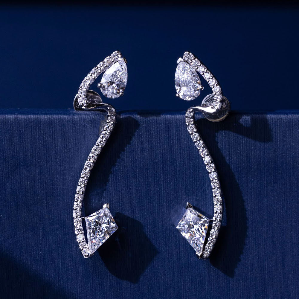 6.33ctw  Kites & Pear Shape Diamond Earrings 14k White Gold