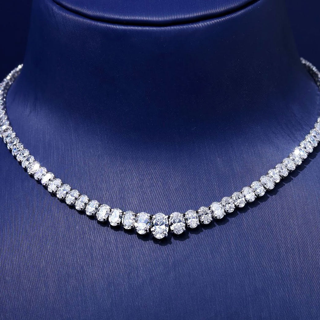 31.94ctw Graduated Oval Cut  Diamond Tennis Necklace 14k White Gold