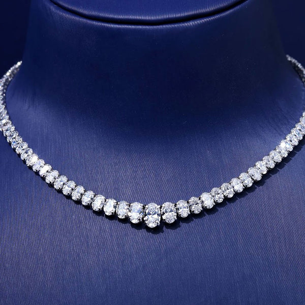 31.94ctw Graduated Oval Cut  Diamond Tennis Necklace 14k White Gold