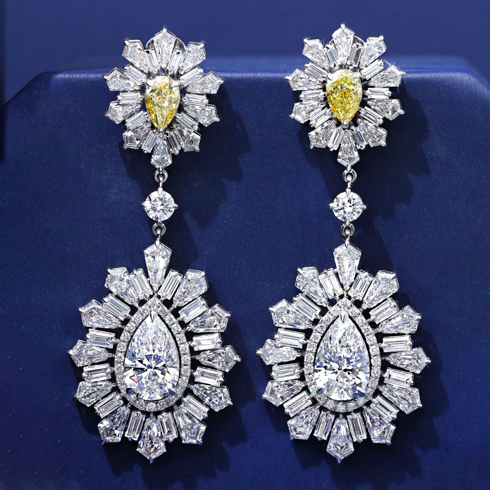 22.05ctw Kite & Pear Shape Fancy Yellow & White Diamond Earrings 14k White Gold