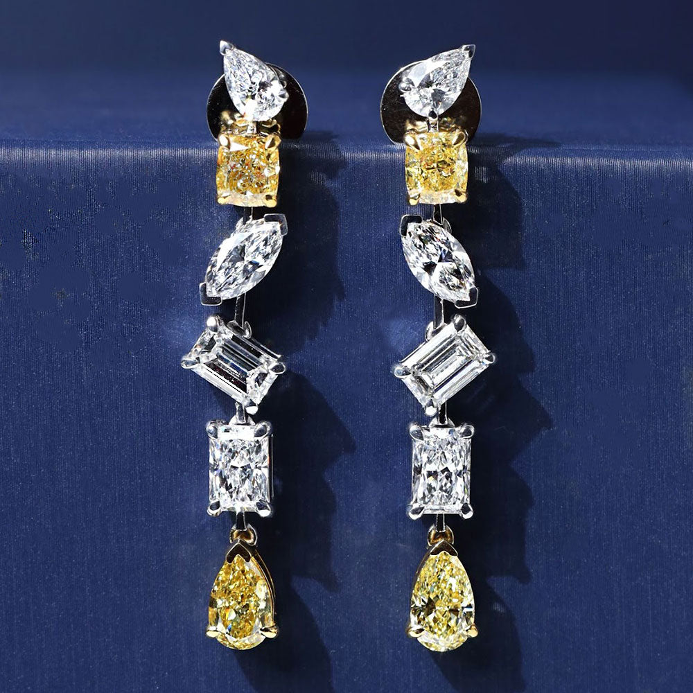 9.97ctw Mix Shape Shape Fancy Yellow & White Diamond Earrings 14k White Gold