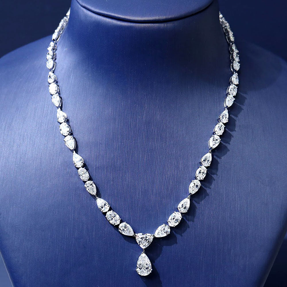 30.98ctw Oval & Pear Shape Drop Diamond Necklace 14k White Gold