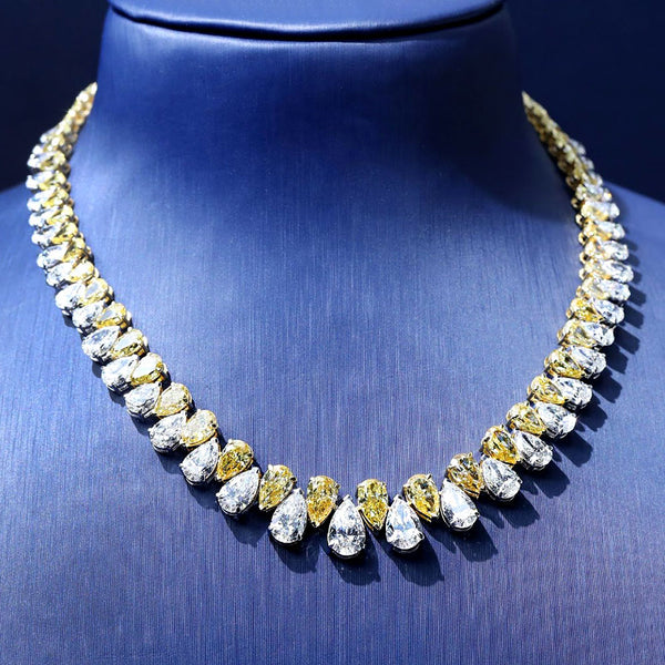 45.77ctw Pear Shape Fancy Yellow & White Diamond Choker Necklace 14k White Gold