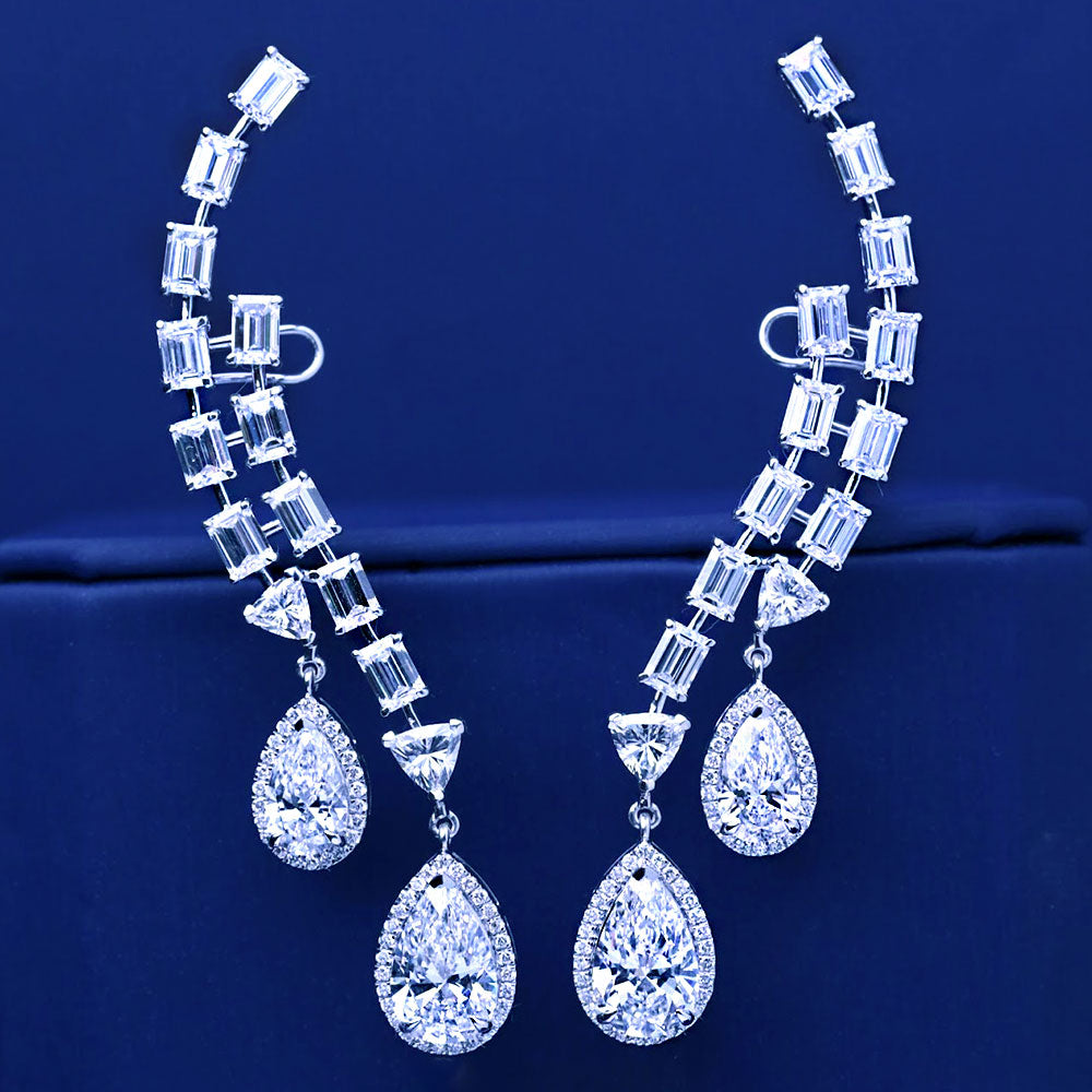 14.86ctw  Baguette & Pear Shape Diamond Earrings 14k White Gold