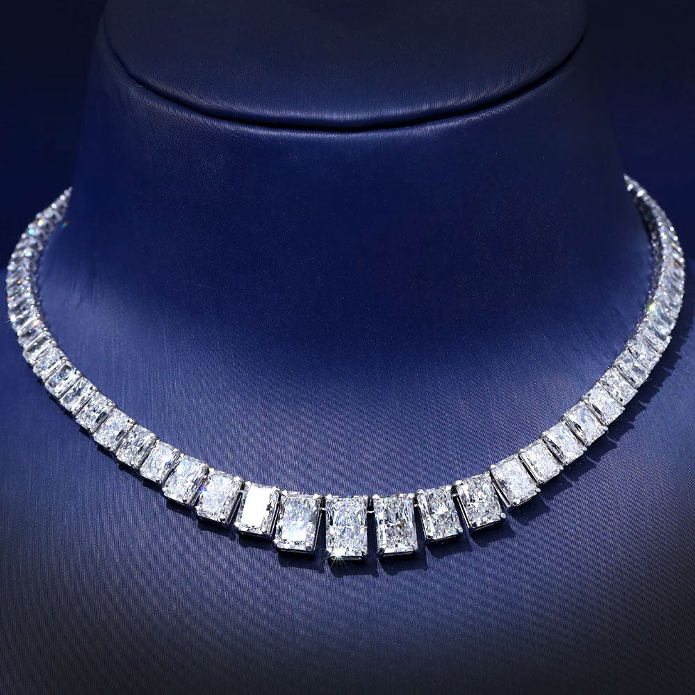 52.58ctw Graduated Radiant Cut Diamond Tennis Necklace 14k White Gold