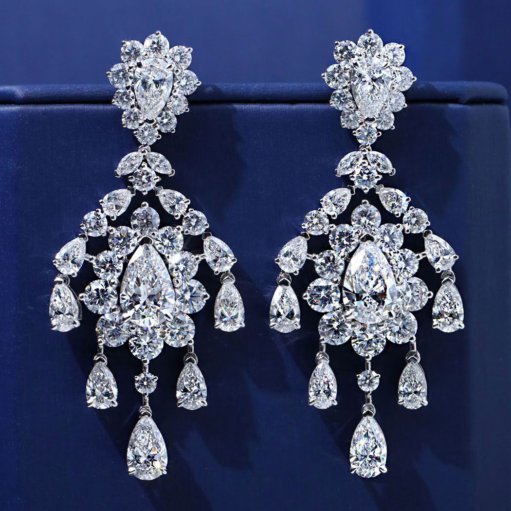26.36ctw Pear Shape & Rounds Diamond Earrings 14k White Gold