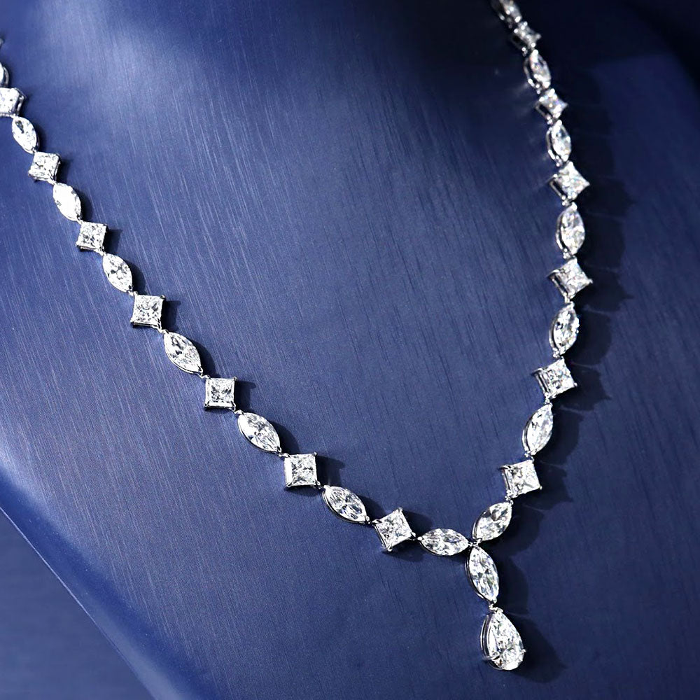 32.42ctw Princess Marquise Mix Shape Diamond Drop Necklace 14k White Gold