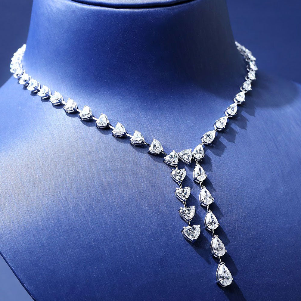 30.61ctw Heart & Pear Shape Drop Diamond Necklace 14k White Gold