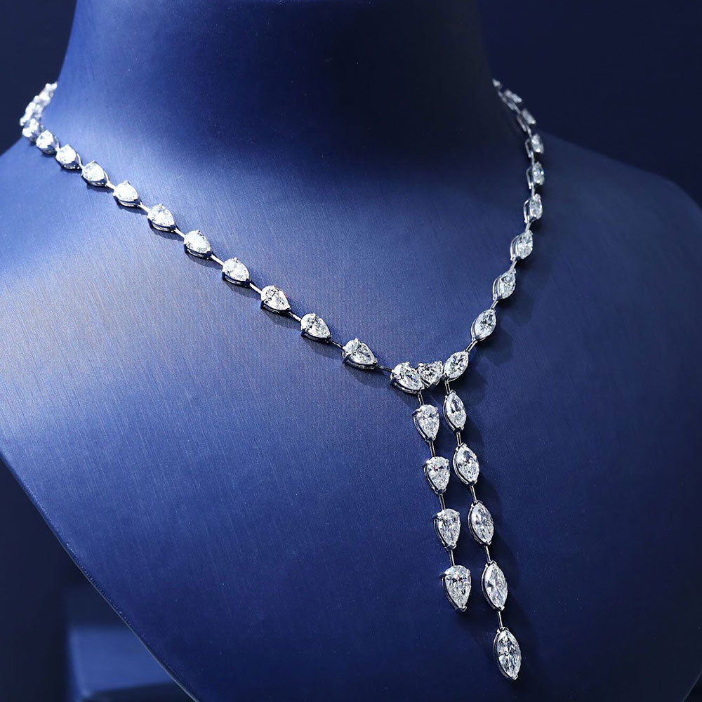 27.86ctw Marquise & Pear Shape Drop Diamond Necklace 14k White Gold