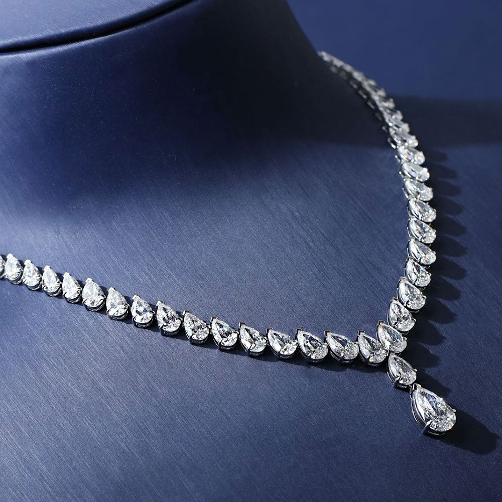 38.97ctw Pear Shape Drop Diamond Necklace 14k White Gold