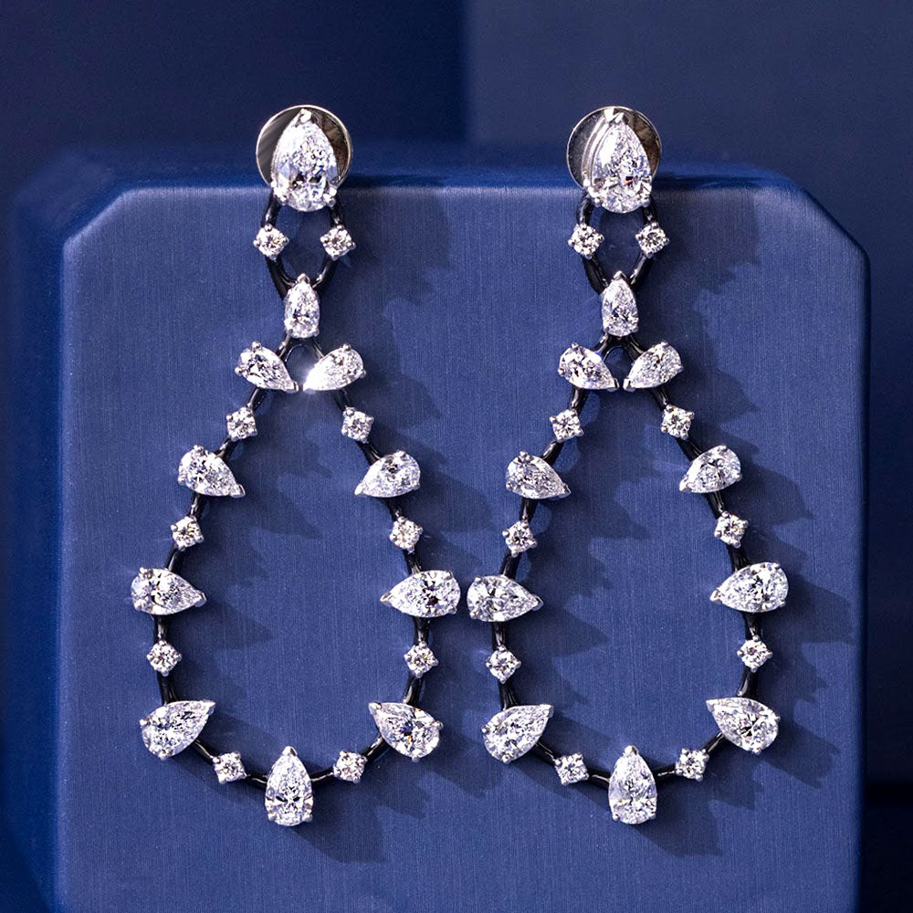 10.91ctw Pear Shape Diamond Earrings 14k Black Gold