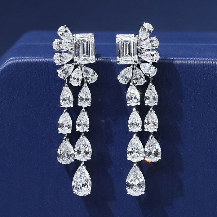 11.45ctw Pear Shape & Emerald Cut Diamond Earrings 14k White Gold