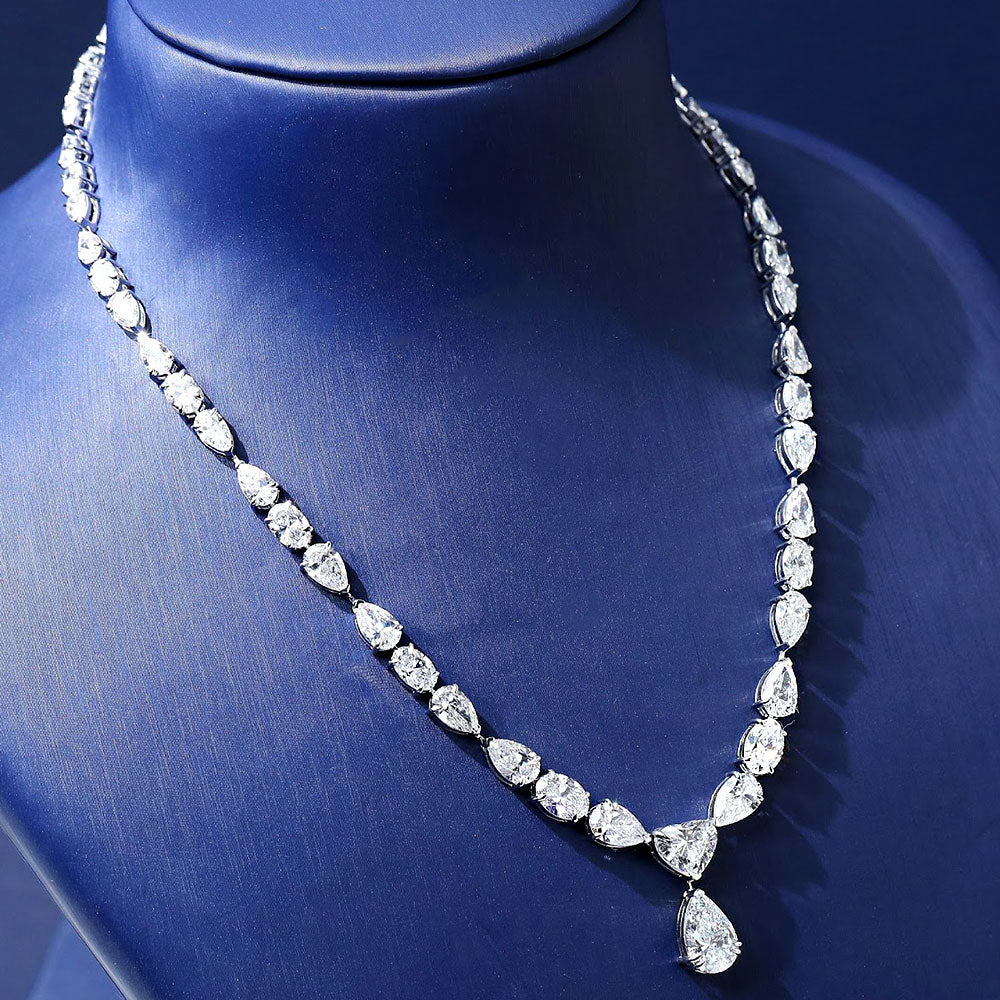 30.98ctw Oval & Pear Shape Drop Diamond Necklace 14k White Gold